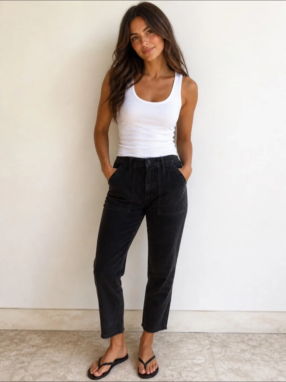 NILI LOTAN Womens Luna Crop Corduroy Pants Carbon Black in Sz 2